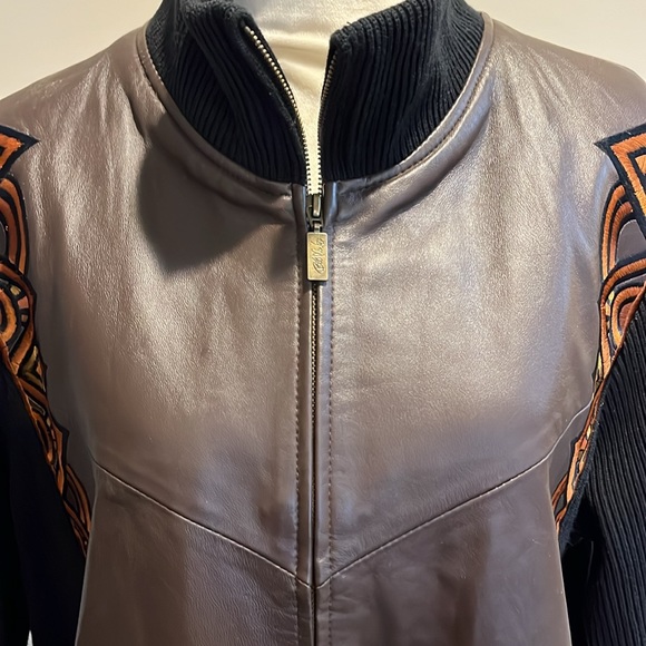 Bob Mackie wearable art leather and knit embroidered jacket. Size 1X - Picture 5 of 7